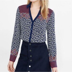 Express Patterned Navy and Red Women's Top